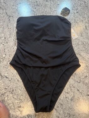 Shade & Shore Black Strapless One-Piece Swimsuit